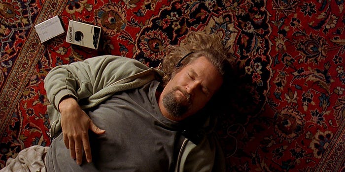 The Dude from “The Big Lebowski” chilling and listening to music